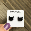 Black Cat Stud Earrings Cute Minimalist Cat Jewelry | Earrings | Wiccan Center