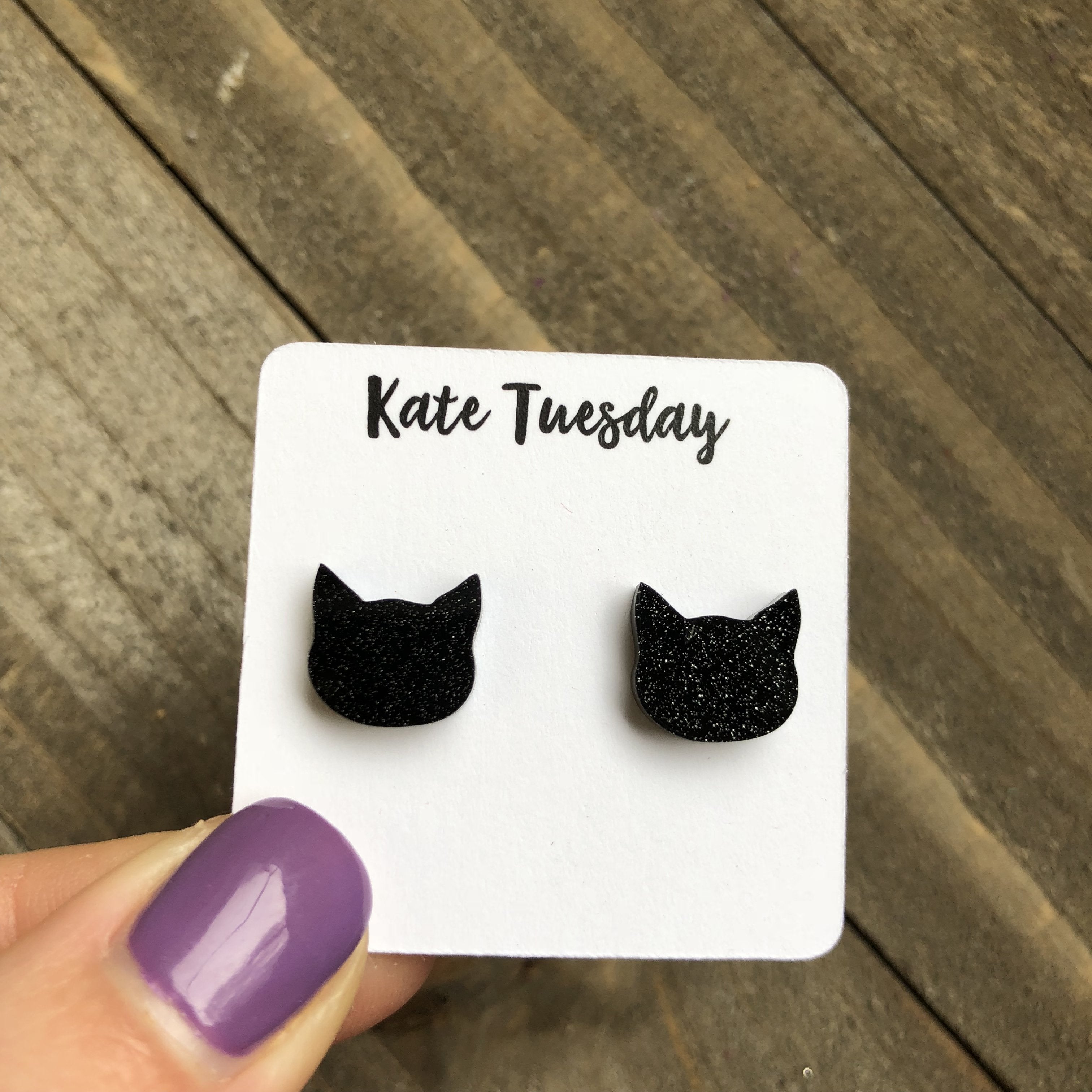 Black Cat Stud Earrings Cute Minimalist Cat Jewelry | Earrings | Wiccan Center