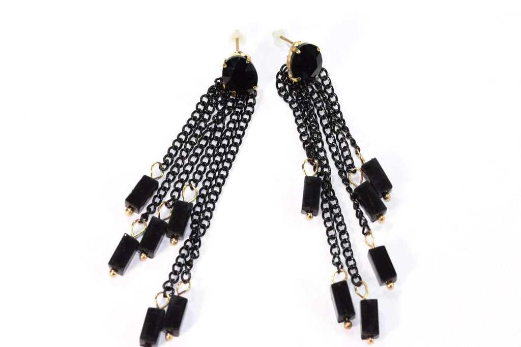 Black Chain Bead Dangle Earrings Long Tassel Drop Light | Earrings | Wiccan Center