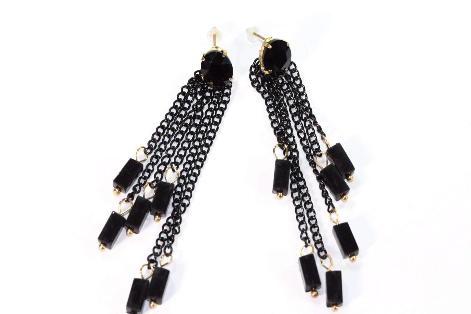 Black Chain Bead Dangle Earrings Long Tassel Drop Light | Earrings | Wiccan Center