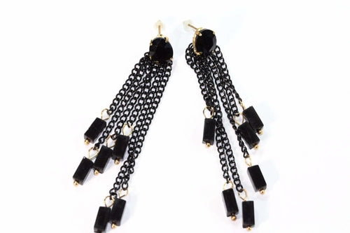 Black Chain Bead Dangle Earrings Long Tassel Drop Light | Earrings | Wiccan Center