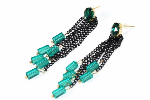 Black Chain Bead Dangle Earrings Long Tassel Drop Light | Earrings | Wiccan Center