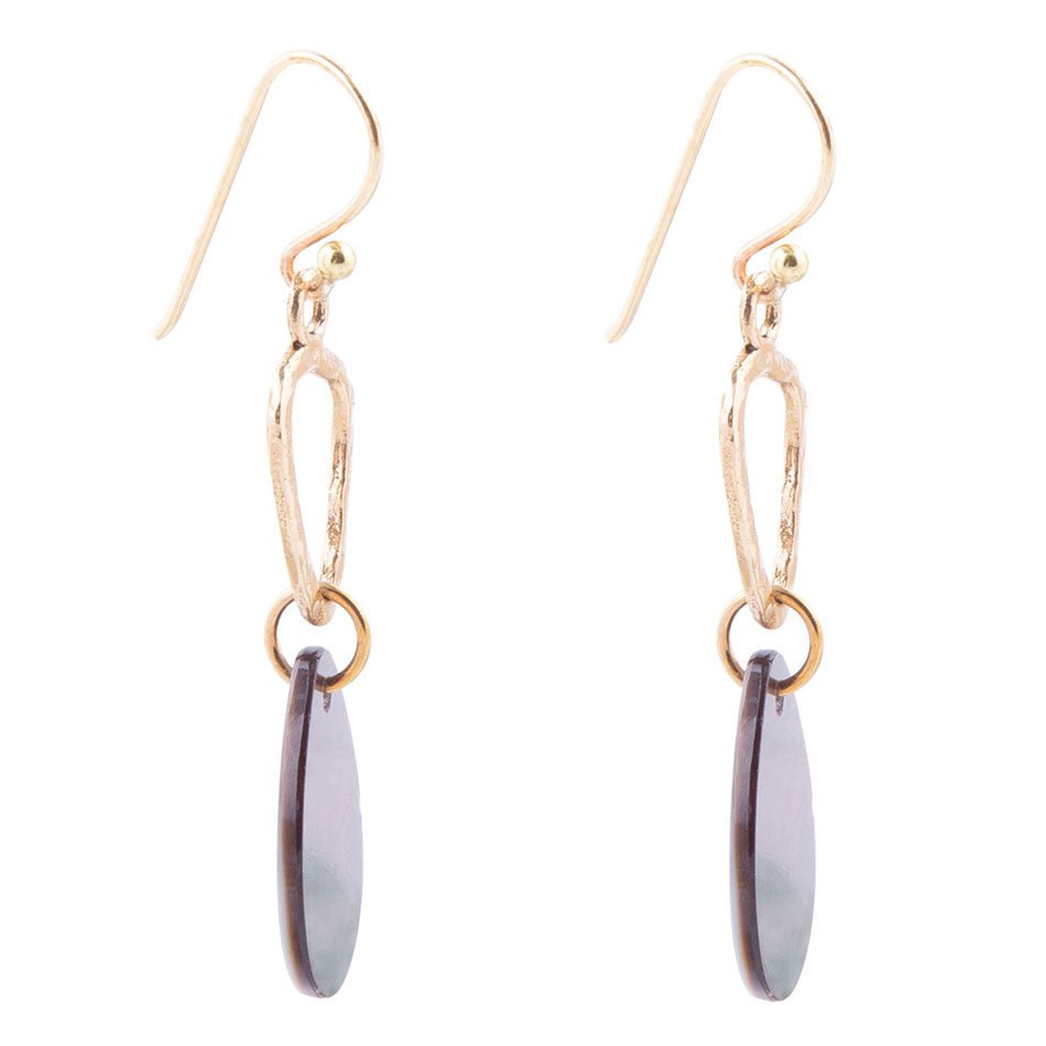 Black Mother of Pearl and Bronze Drop Earrings | Earrings | Wiccan Center