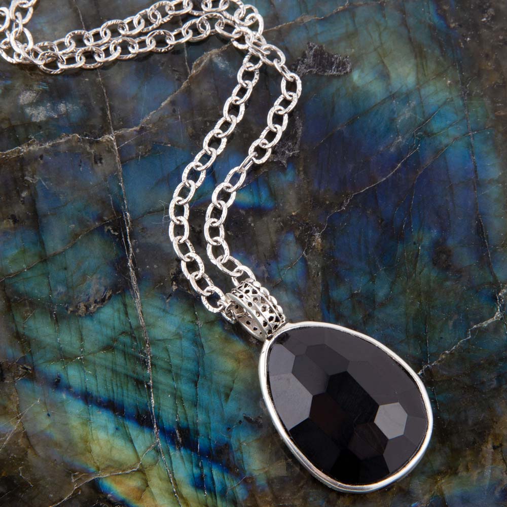 Black Onyx and Sterling Silver Teardrop Pendant Necklace | Necklaces | Wiccan Center