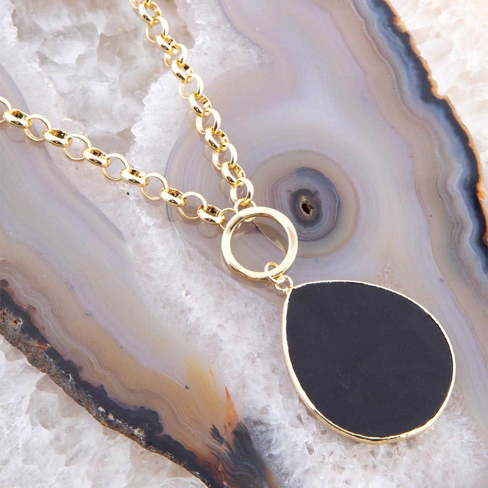 Black Onyx Teardrop Golden Chain Necklace | Necklaces | Wiccan Center