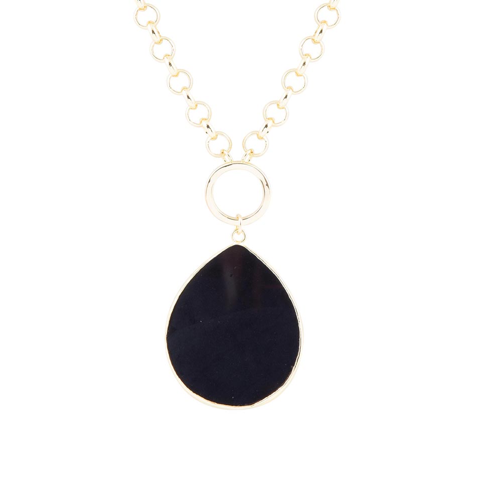 Black Onyx Teardrop Golden Chain Necklace | Necklaces | Wiccan Center