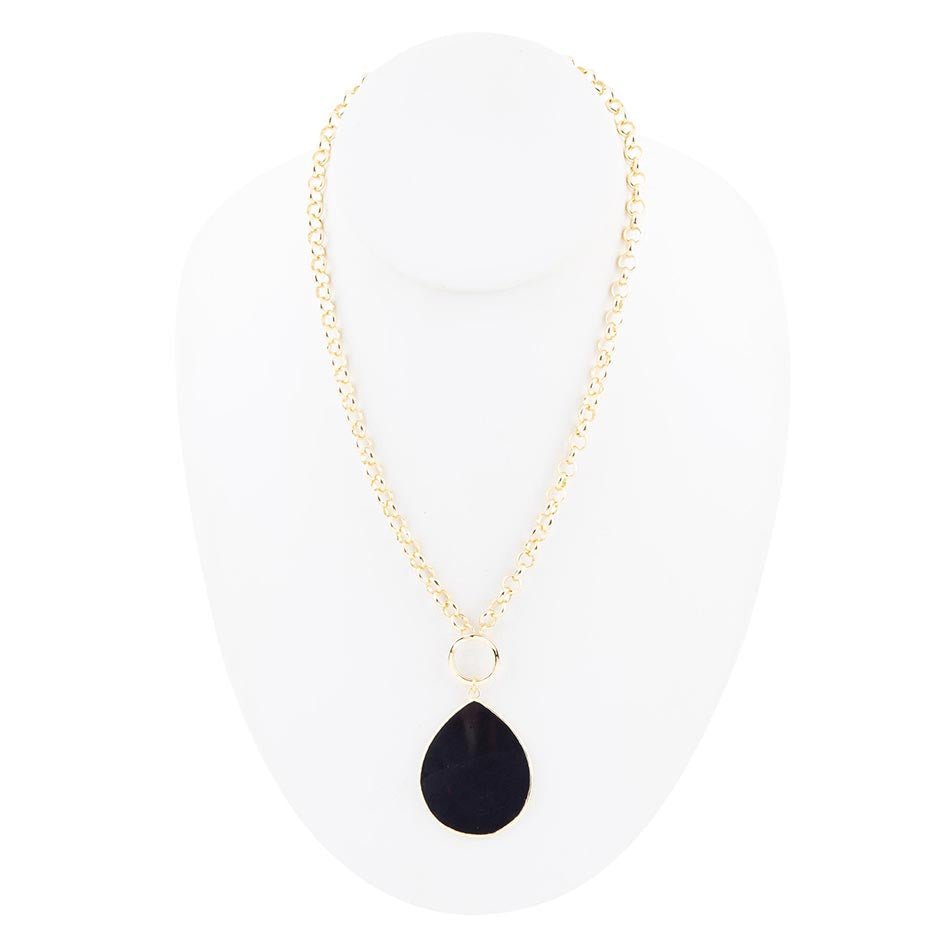 Black Onyx Teardrop Golden Chain Necklace | Necklaces | Wiccan Center