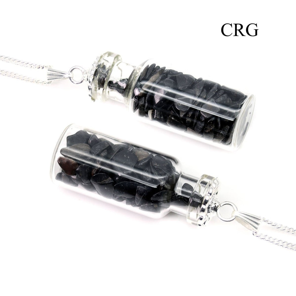 Black Tourmaline Pendant (2 Inches) (5 Pcs) Small Crystal Chip Bottle Charm