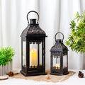 Set of 2 13''&19.5''H Candle Lanterns (Black Gold Brush) | Decorative Candle Lantern | Wiccan Center