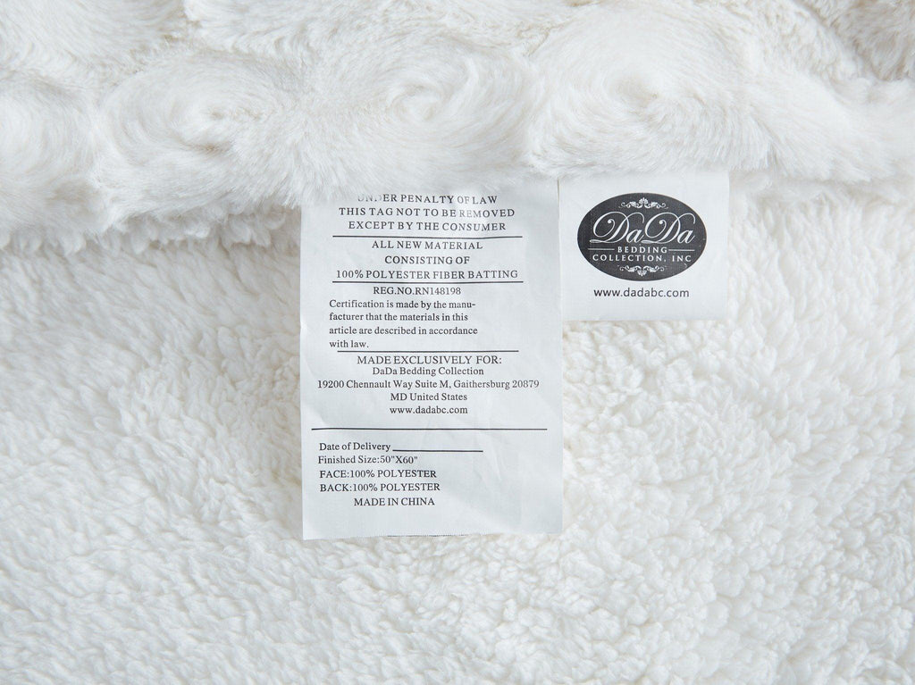 DaDa Bedding Luxury White Roses Fluffy Soft Sherpa Backside Faux Fur Throw Blanket (K11) | Throw Blankets | Wiccan Center