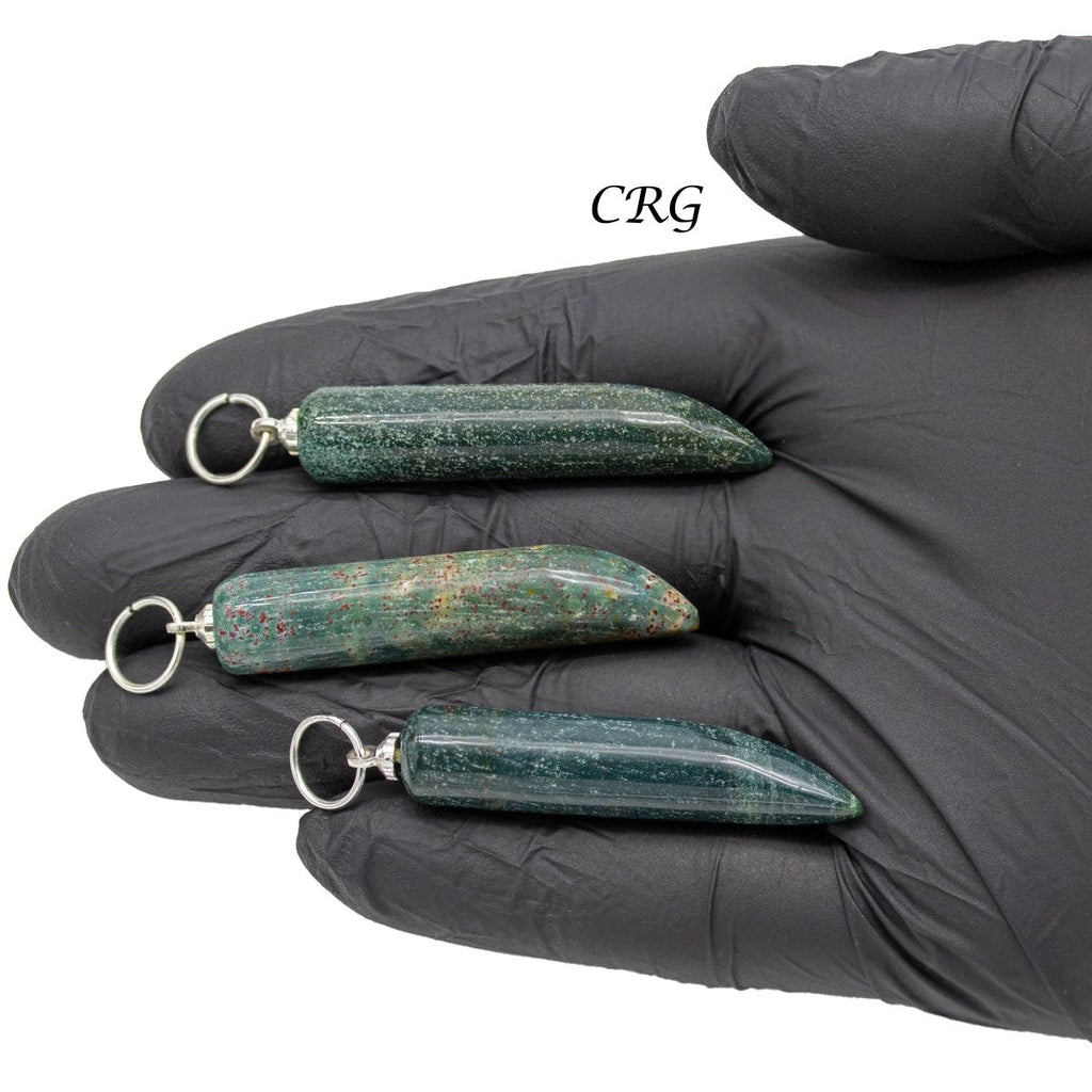 Bloodstone Horn Pendant with Silver Bail  (2in) (4Pcs)