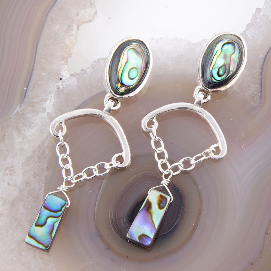 Blue Abalone Drop Chain Sterling Silver Earrings | Earrings | Wiccan Center