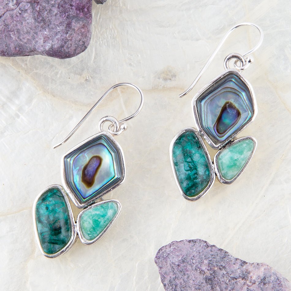 Blue Abalone Fire Sterling Silver Cluster Earrings | Earrings | Wiccan Center