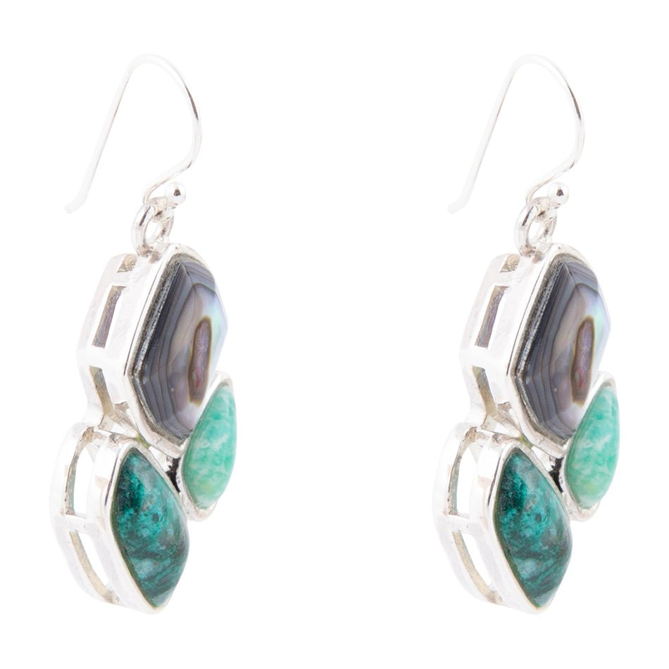 Blue Abalone Fire Sterling Silver Cluster Earrings | Earrings | Wiccan Center