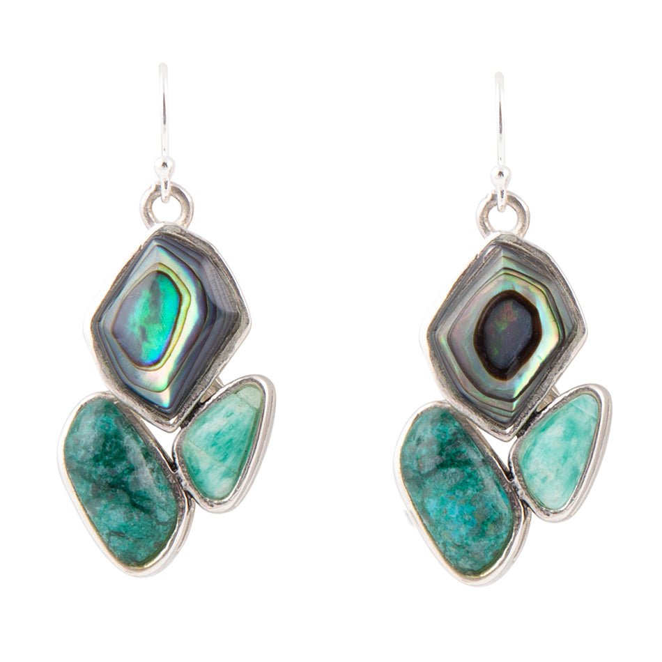 Blue Abalone Fire Sterling Silver Cluster Earrings | Earrings | Wiccan Center