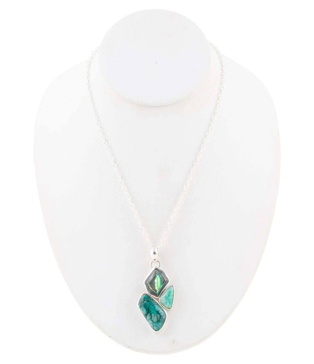 Blue Abalone Fire Sterling Silver Cluster Pendant Necklace | Necklaces | Wiccan Center