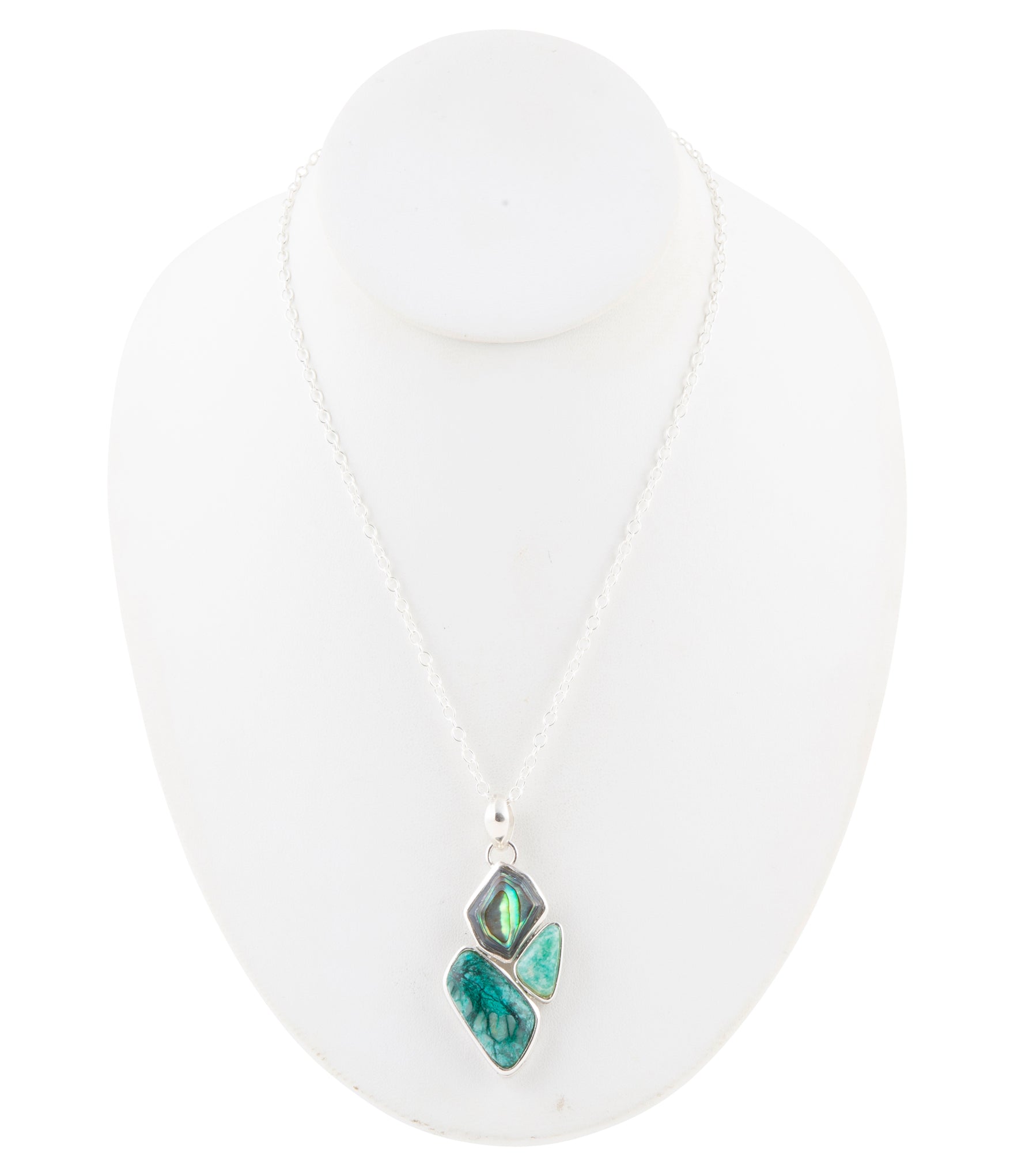 Blue Abalone Fire Sterling Silver Cluster Pendant Necklace | Necklaces | Wiccan Center