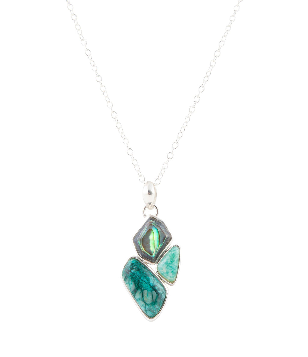 Blue Abalone Fire Sterling Silver Cluster Pendant Necklace | Necklaces | Wiccan Center