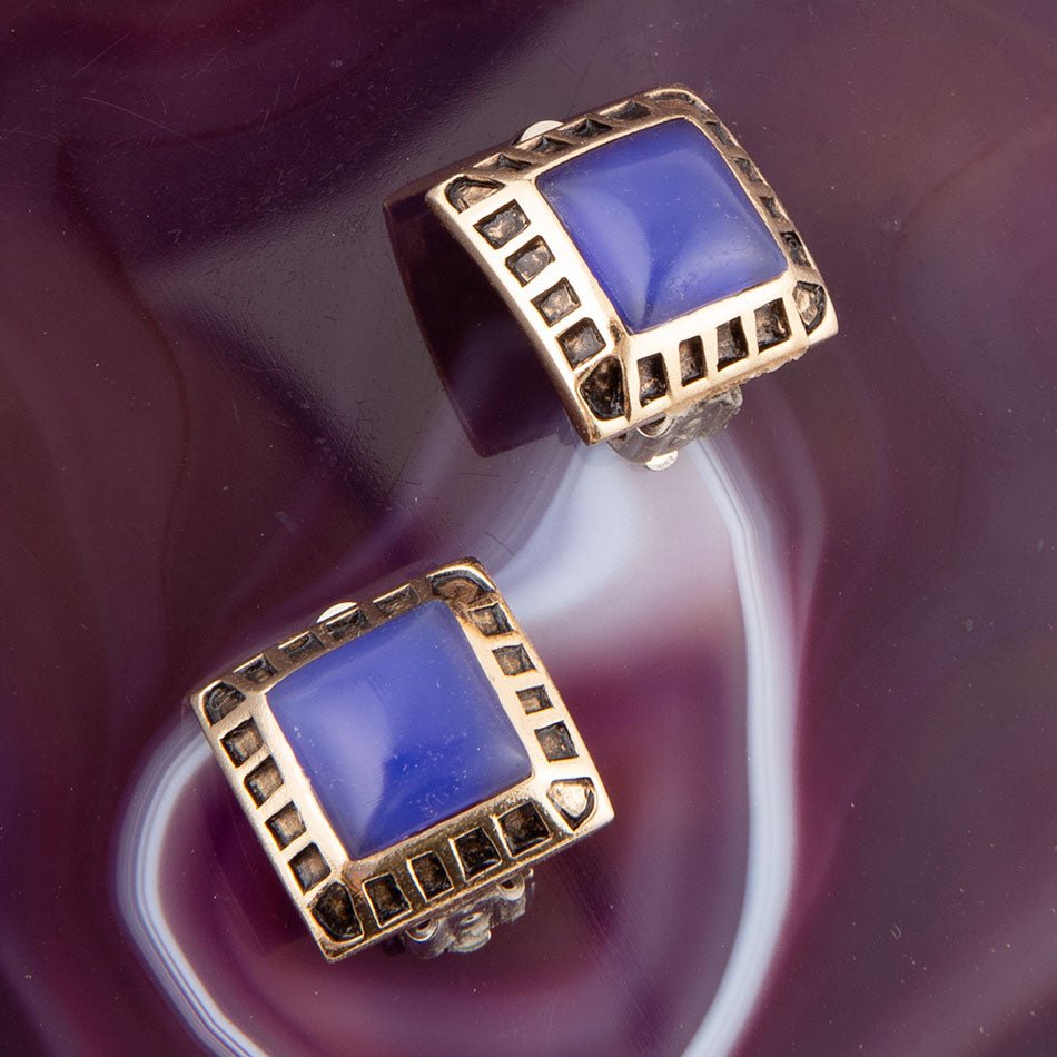 Blue Agate Golden Clip Earrings | Earrings | Wiccan Center