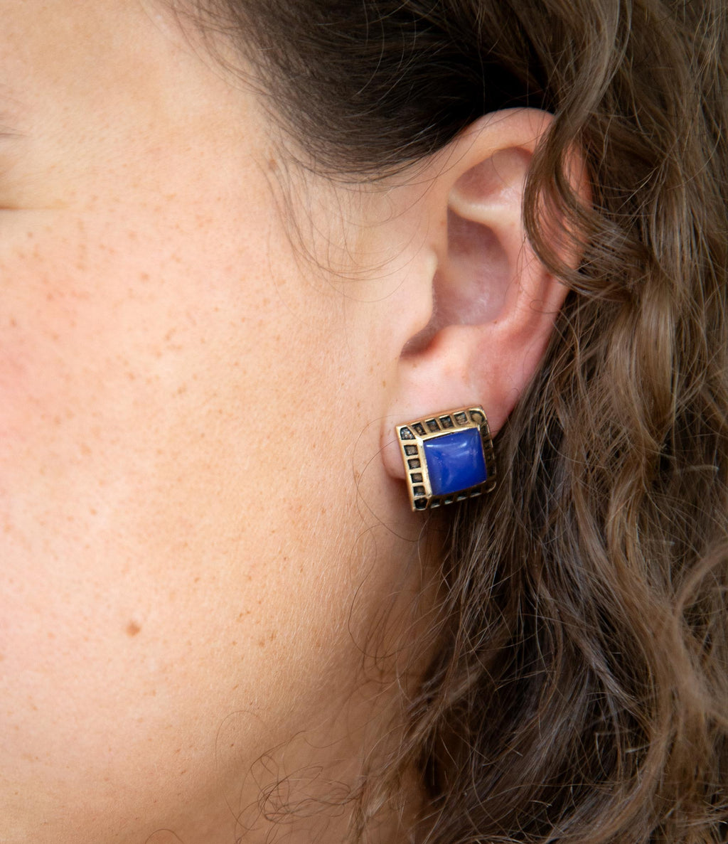Blue Agate Golden Clip Earrings | Earrings | Wiccan Center