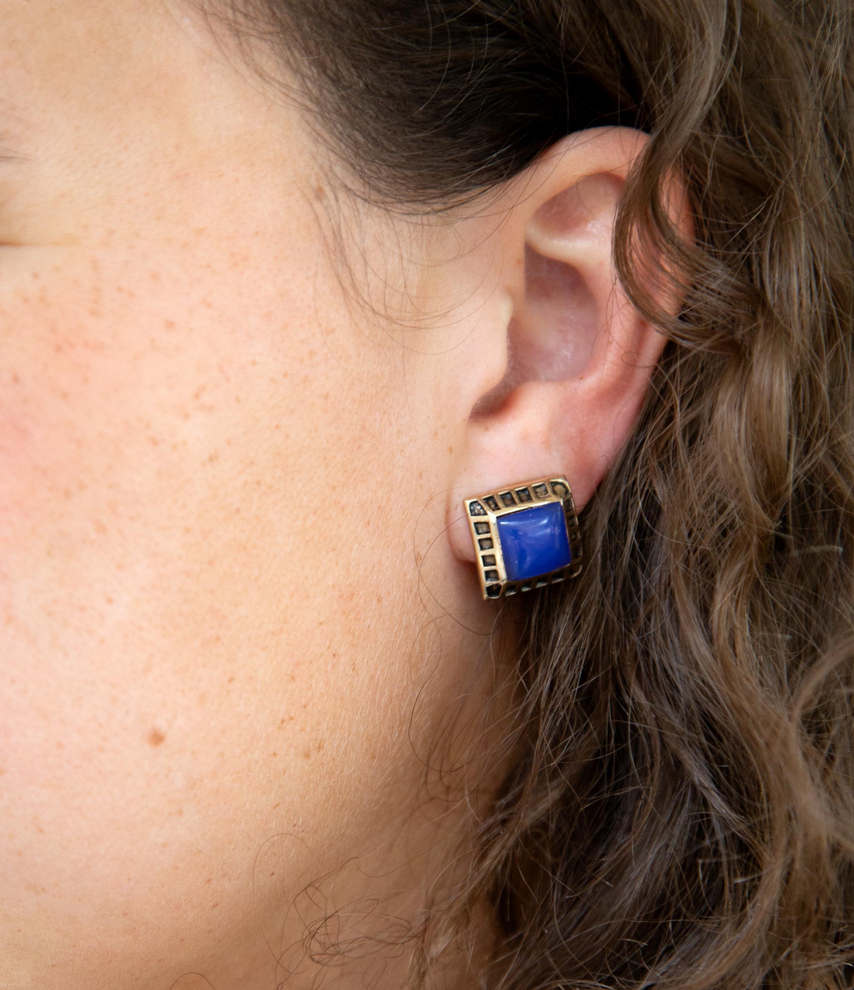 Blue Agate Golden Clip Earrings | Earrings | Wiccan Center