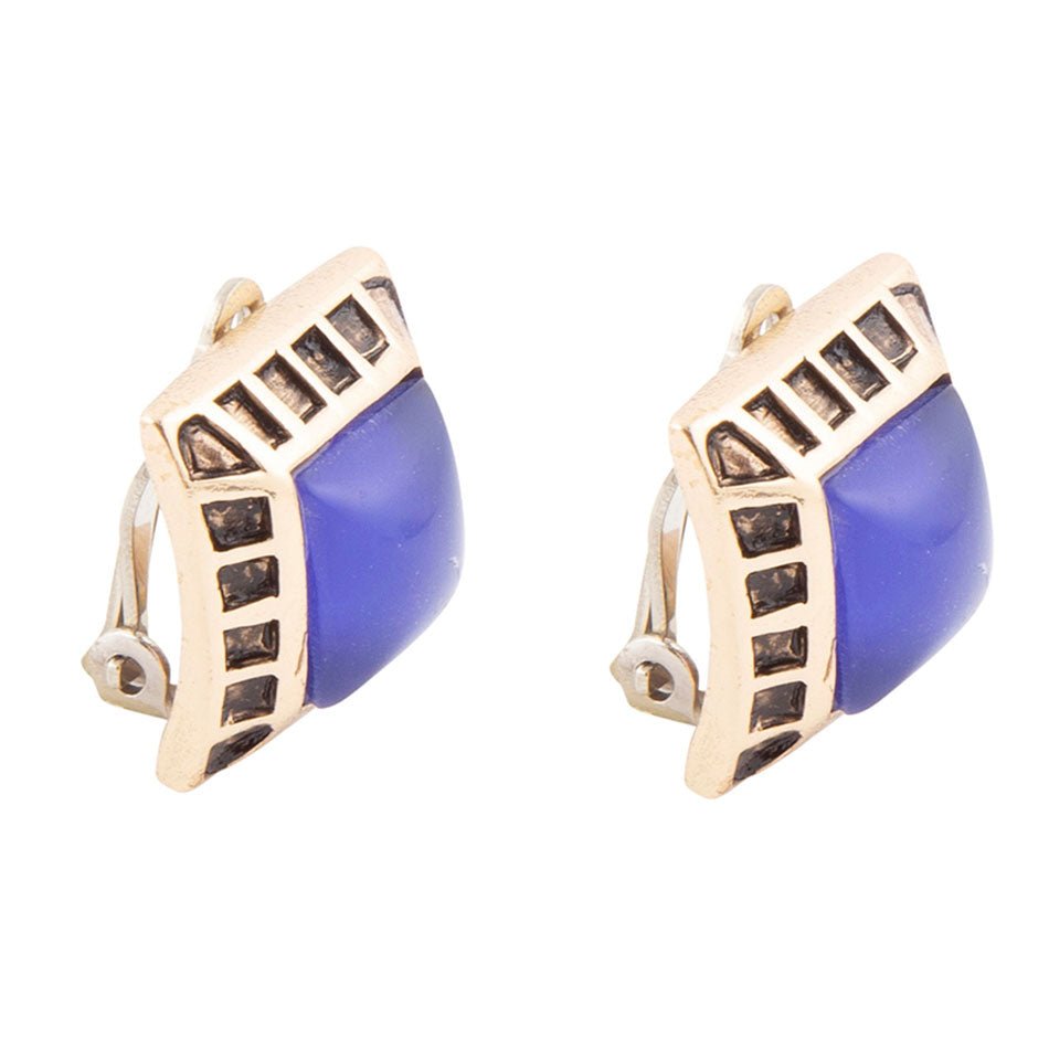 Blue Agate Golden Clip Earrings | Earrings | Wiccan Center