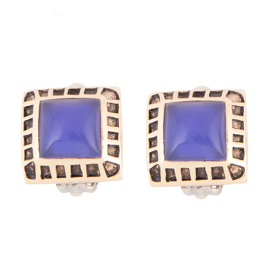 Blue Agate Golden Clip Earrings | Earrings | Wiccan Center
