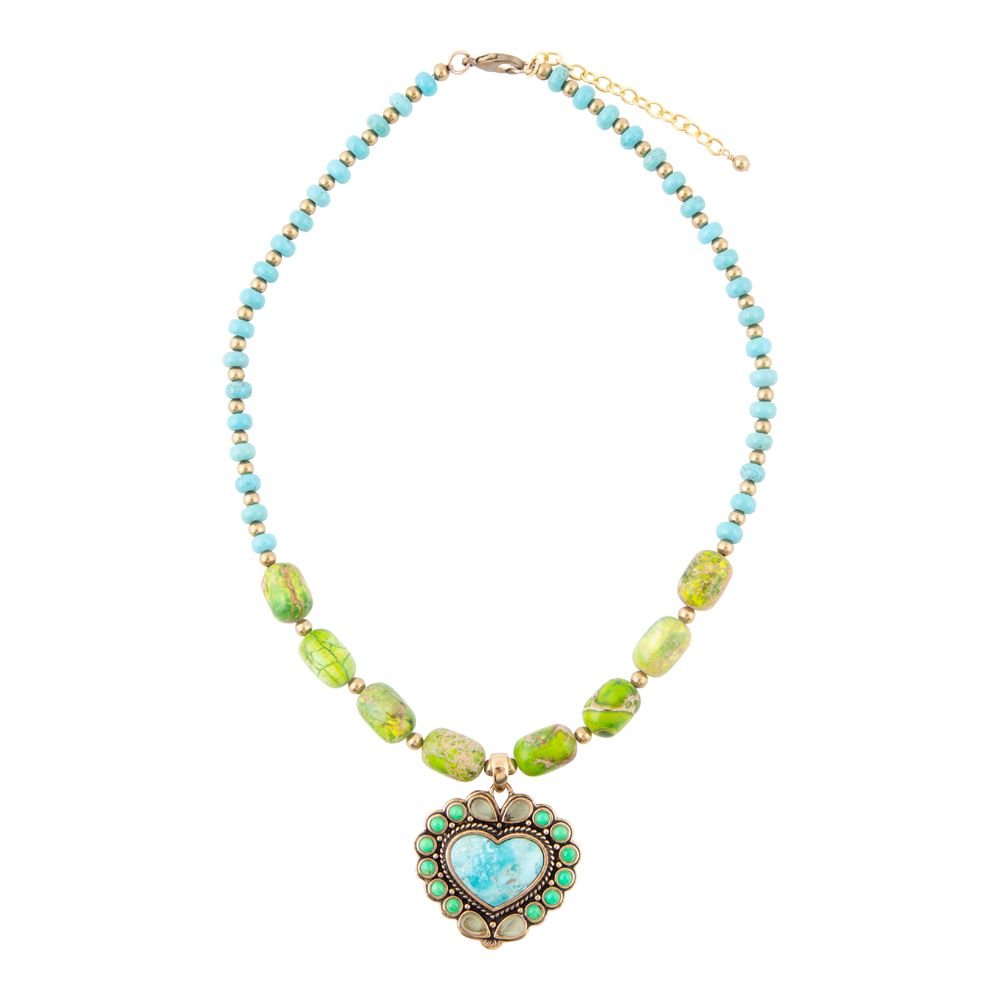 Legacy Heart Lime Green and Blue Turquoise Golden Pendant Necklace | Necklace | Wiccan Center
