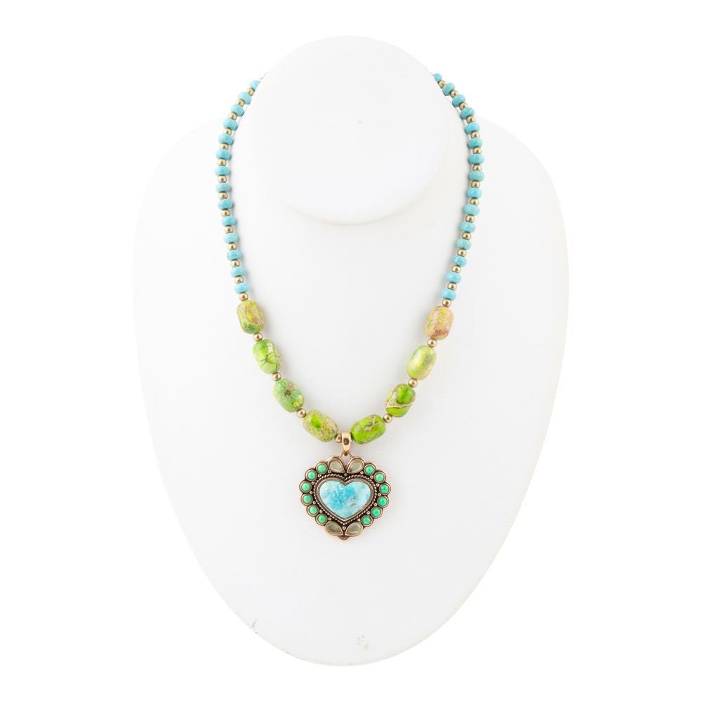 Legacy Heart Lime Green and Blue Turquoise Golden Pendant Necklace | Necklace | Wiccan Center
