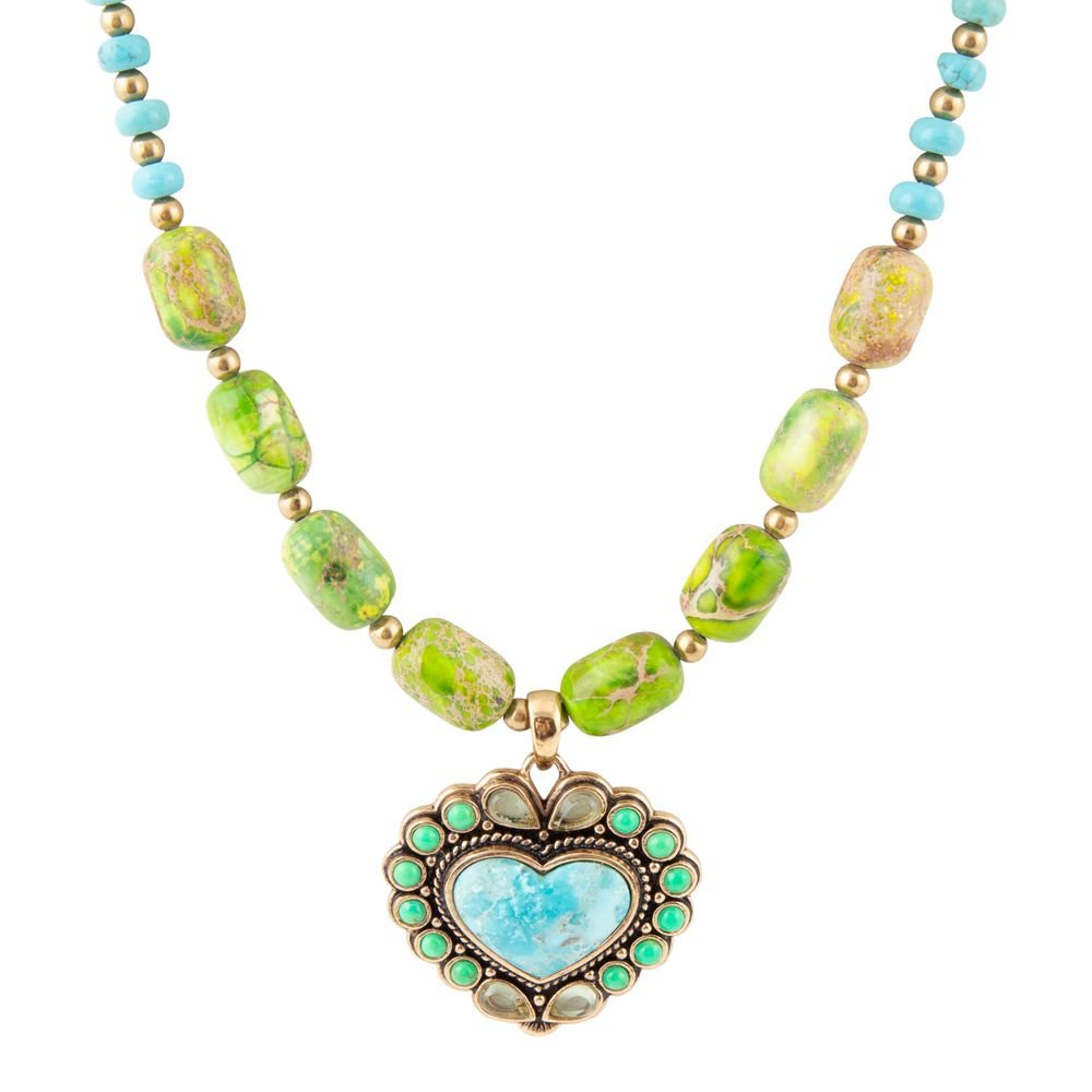 Legacy Heart Lime Green and Blue Turquoise Golden Pendant Necklace | Necklace | Wiccan Center