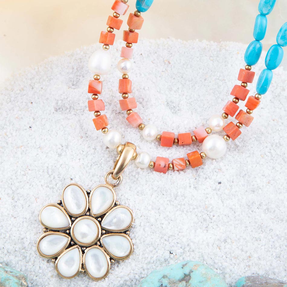 Blue and White Hibiscus Mother of Pearl Pendant and Necklace | Necklaces | Wiccan Center