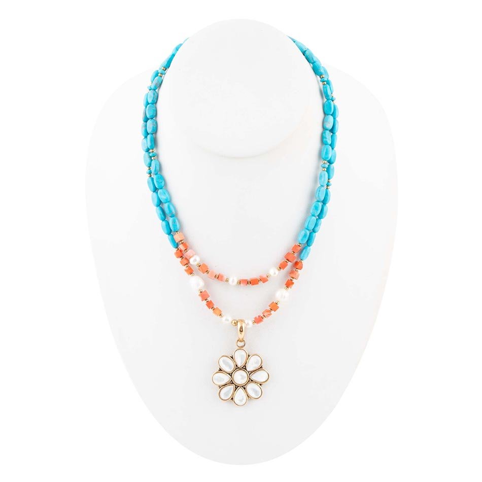 Blue and White Hibiscus Mother of Pearl Pendant and Necklace | Necklaces | Wiccan Center