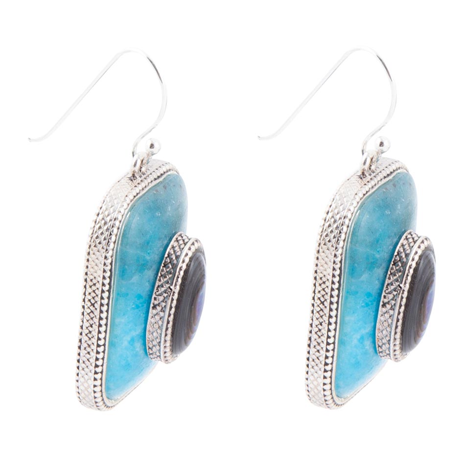 Blue Apatite and Abalone Stacked Sterling Silver Earrings | Earrings | Wiccan Center