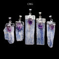 Blue Kyanite Blade Pendant with Amethyst and Silver Plating (4 Pieces) Size 2.5 to 3.5 Inches Crystal Jewelry Charm | Blue Kyanite | Wiccan Center