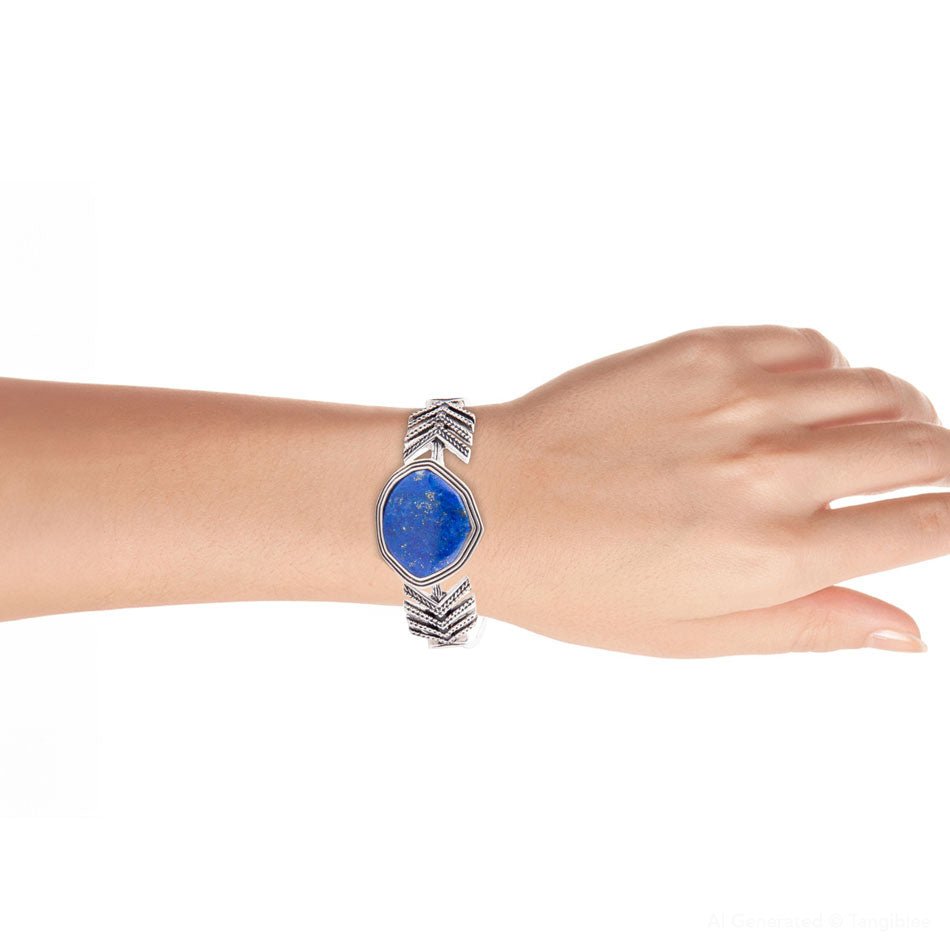 Blue Lapis and Sterling Silver Statement Cuff | Bracelets | Wiccan Center