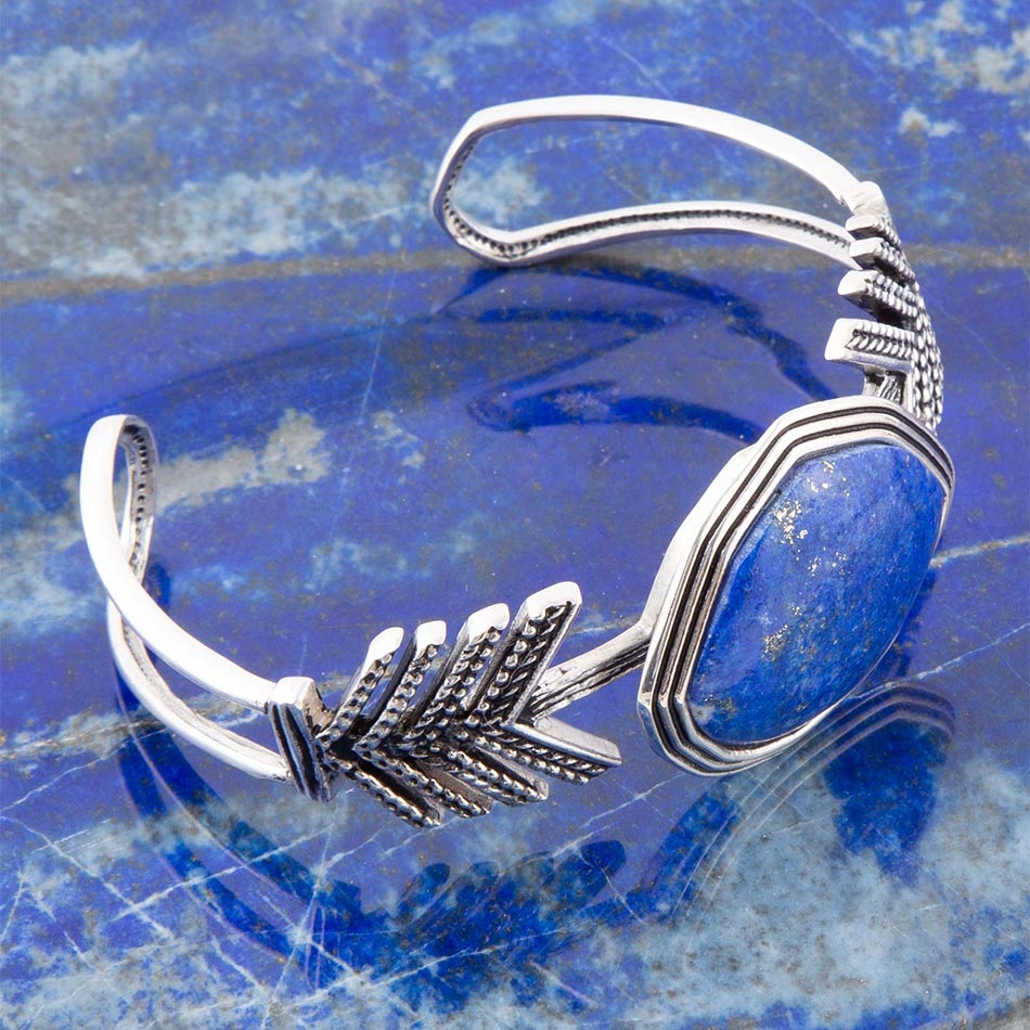 Blue Lapis and Sterling Silver Statement Cuff | Bracelets | Wiccan Center