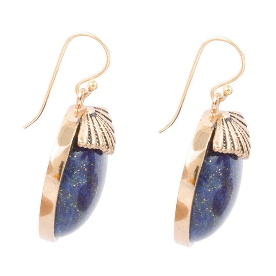 Blue Lapis Circle Golden Drop Earings | Earrings | Wiccan Center
