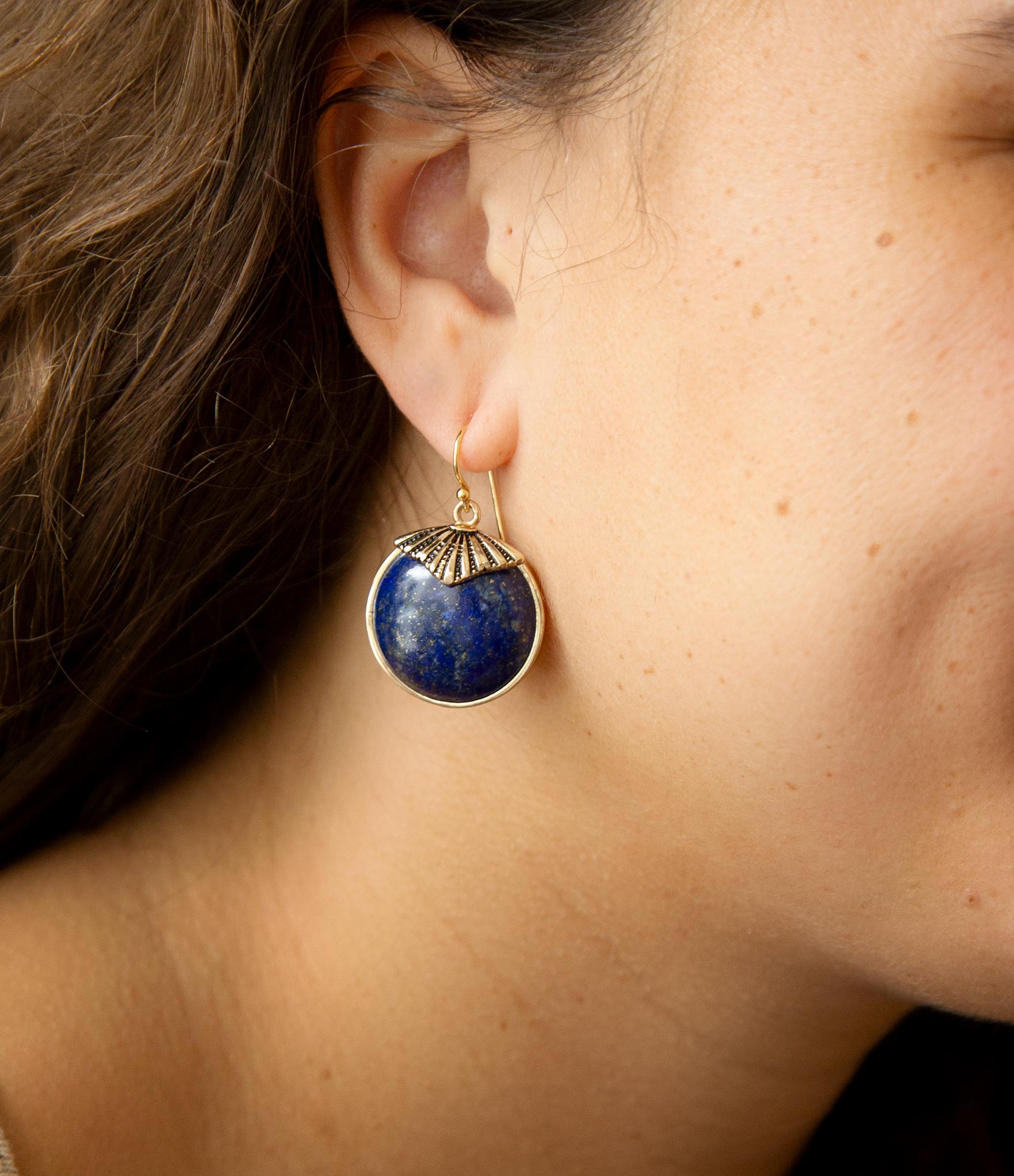 Blue Lapis Circle Golden Drop Earings | Earrings | Wiccan Center