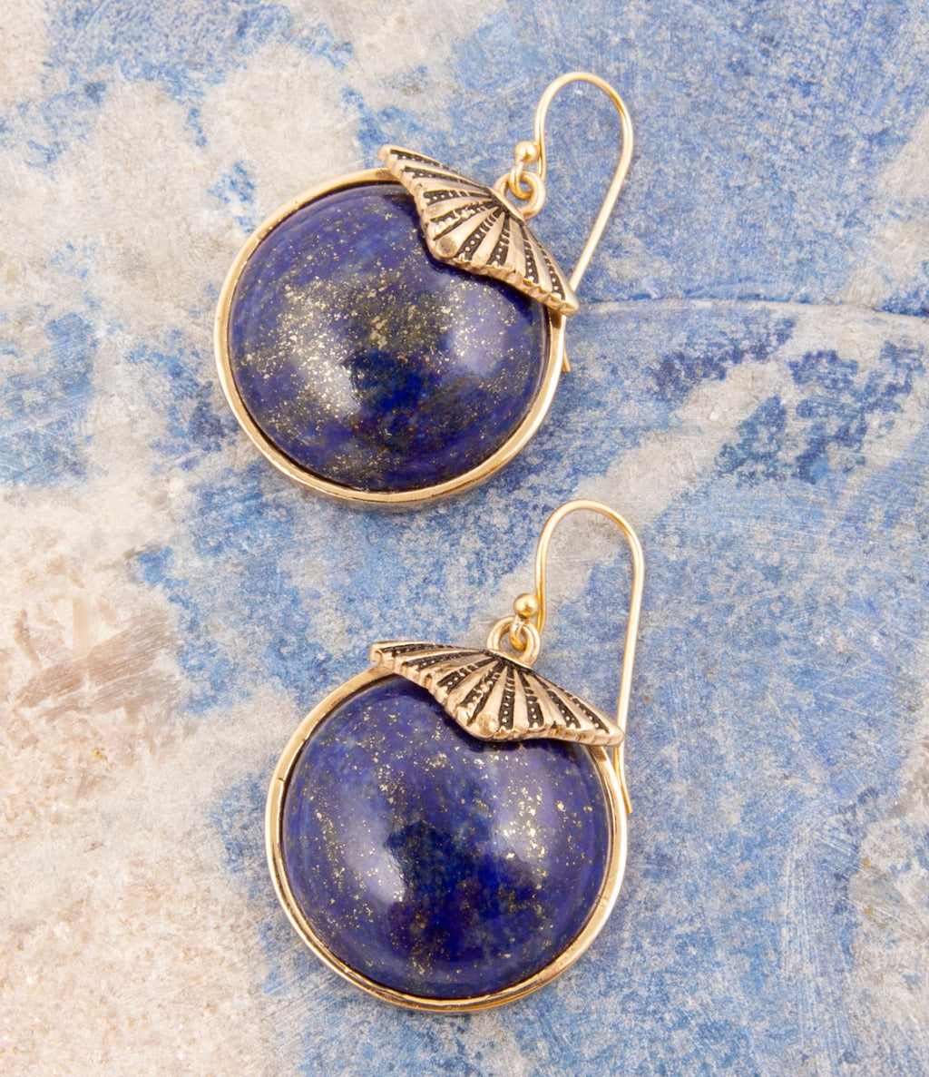 Blue Lapis Circle Golden Drop Earings | Earrings | Wiccan Center