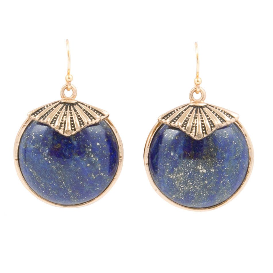 Blue Lapis Circle Golden Drop Earings | Earrings | Wiccan Center