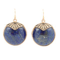 Blue Lapis Circle Golden Drop Earings | Earrings | Wiccan Center