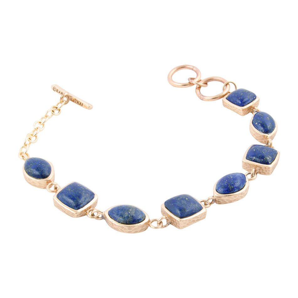 Blue Lapis Hammered Link Golden Bracelet | Earrings | Wiccan Center