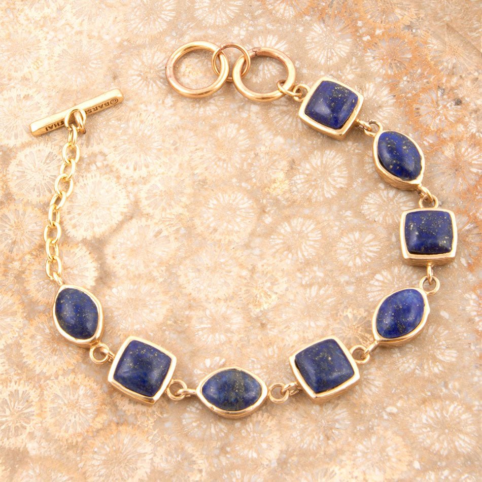 Blue Lapis Hammered Link Golden Bracelet | Earrings | Wiccan Center