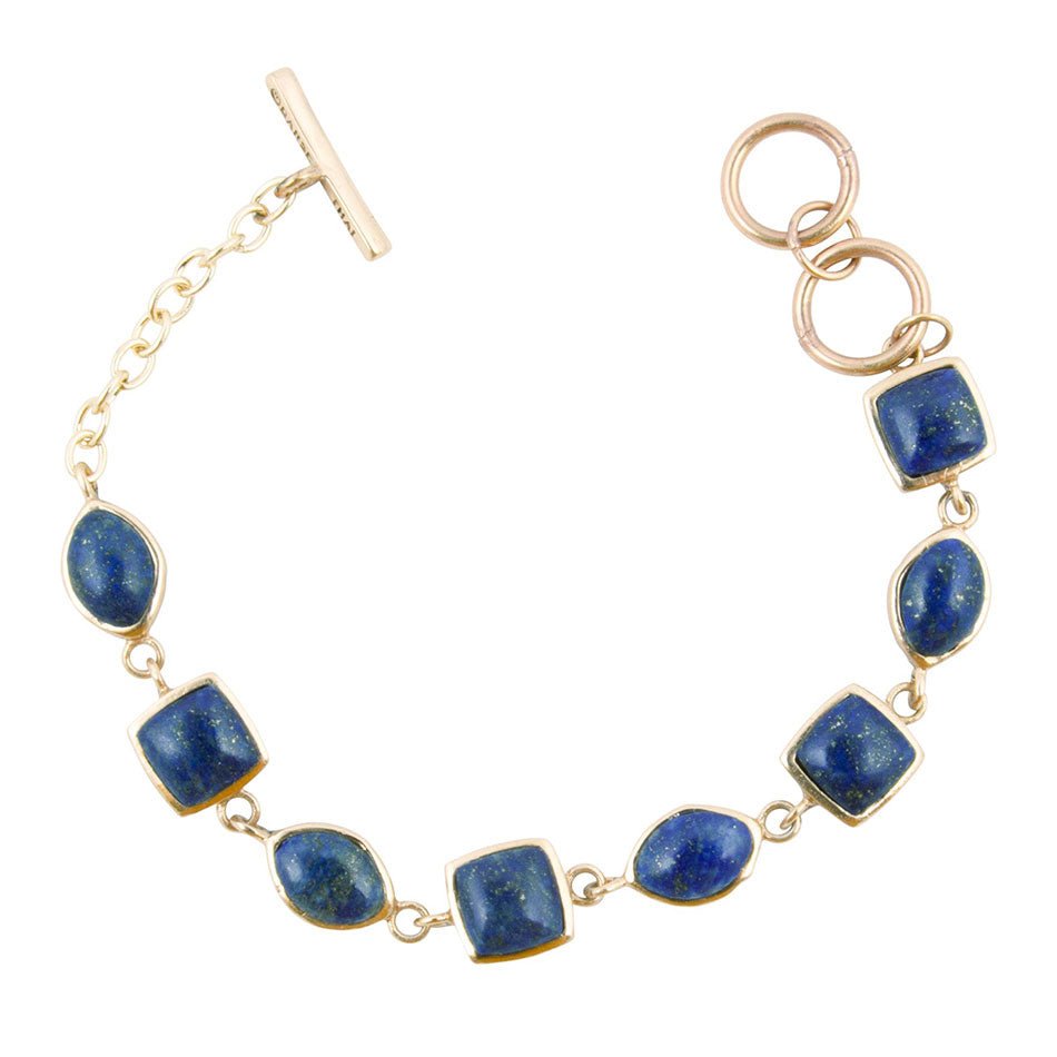 Blue Lapis Hammered Link Golden Bracelet | Earrings | Wiccan Center