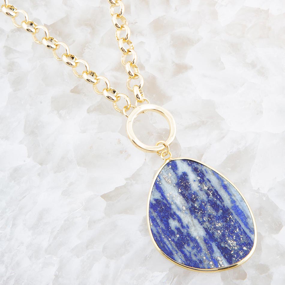 Blue Lapis Slab Pendant Golden Necklace | Necklaces | Wiccan Center