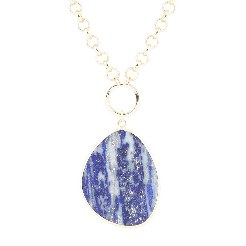 Blue Lapis Slab Pendant Golden Necklace | Necklaces | Wiccan Center