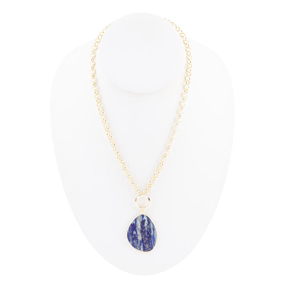 Blue Lapis Slab Pendant Golden Necklace | Necklaces | Wiccan Center