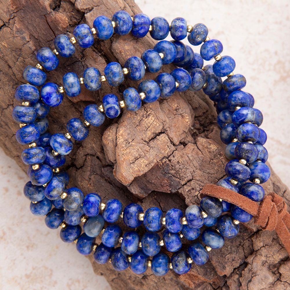 Blue Lapis Triple Strand Golden Bracelet Set | Bracelets | Wiccan Center