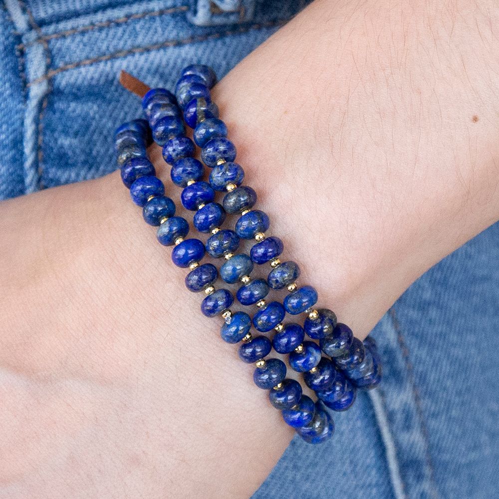 Blue Lapis Triple Strand Golden Bracelet Set | Bracelets | Wiccan Center