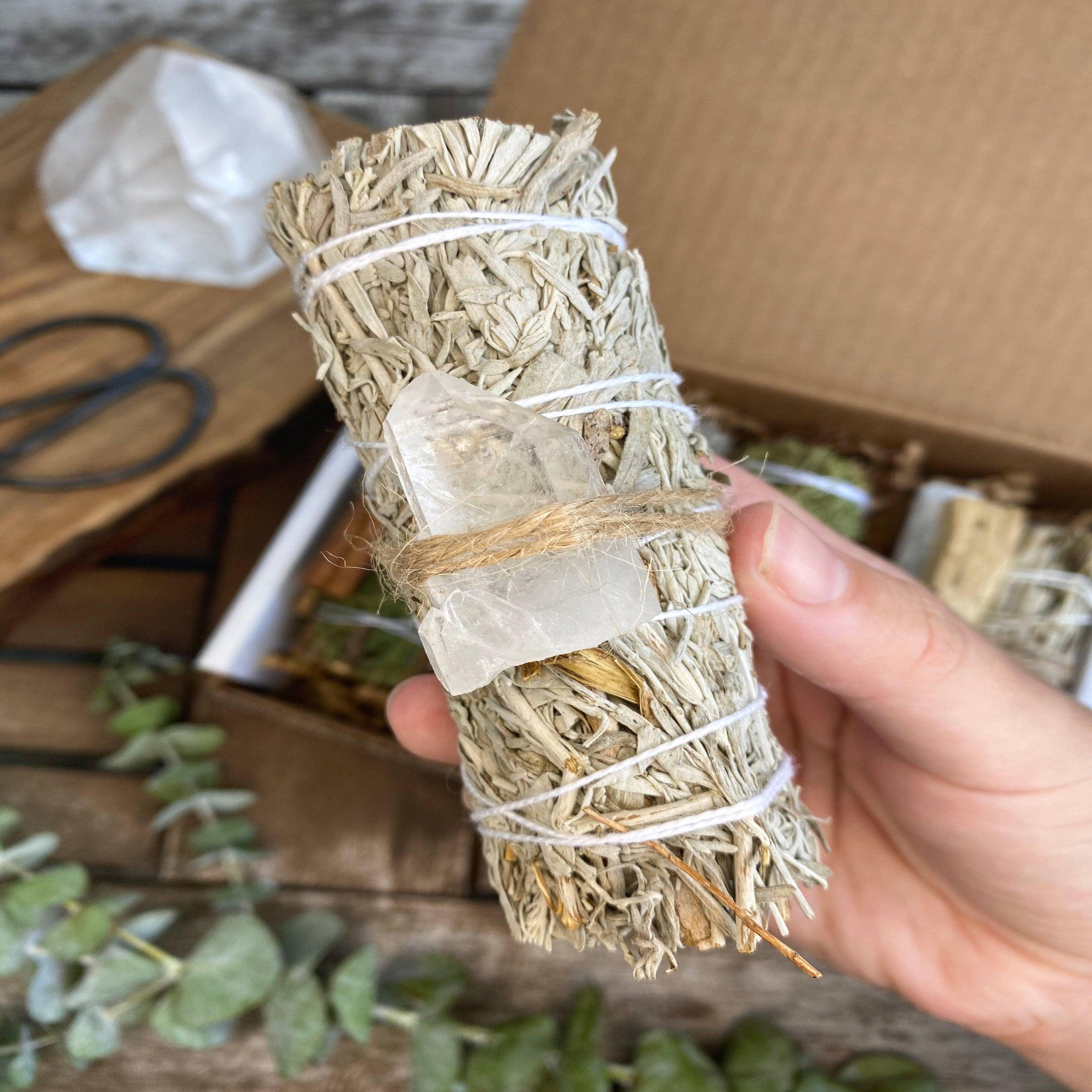 Blue Sage with Clear Crystal Quartz